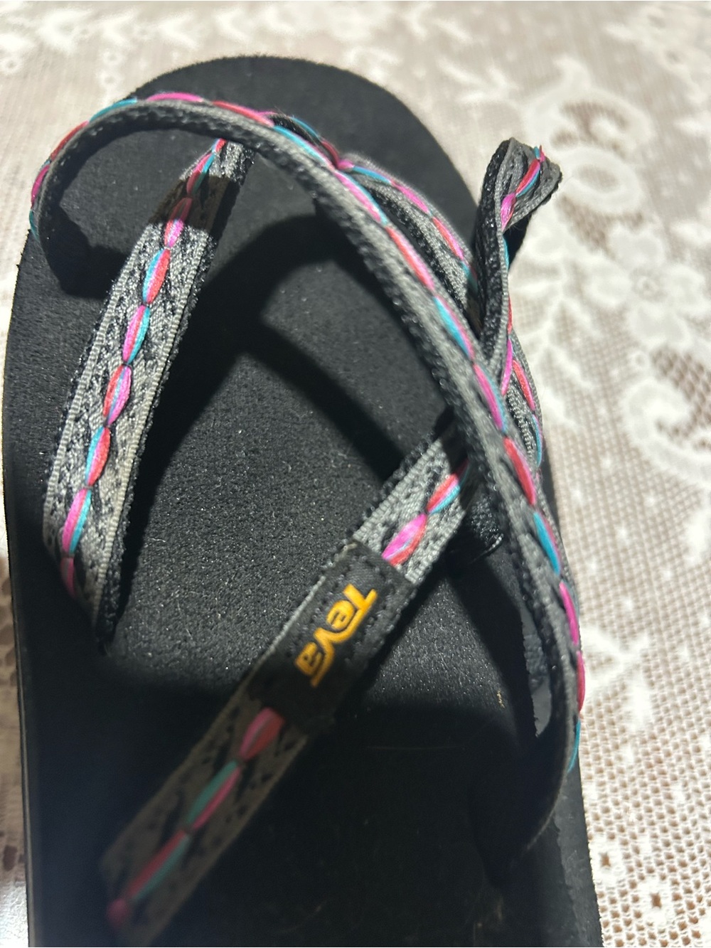Teva Women’s Black Sandals with Pink and Gray Braided Straps - Picture 4 of 4